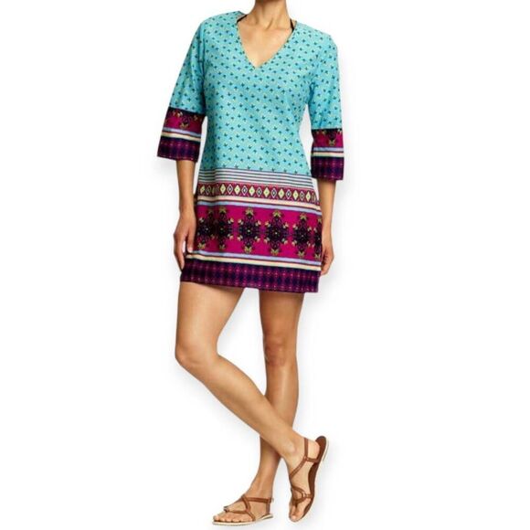 OLD NAVY TURQUOISE & PINK DRESS/TUNIC SZ.XS EUC - Picture 1 of 5
